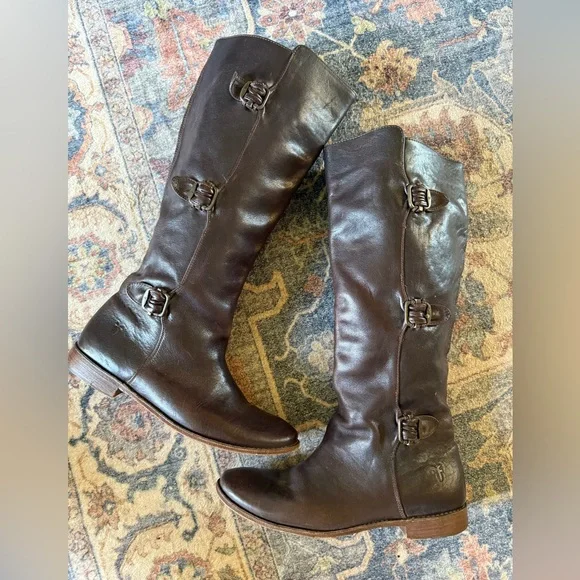 Frye Paige Buckle Riding brown leather boots sz 8.5 - Picture 12 of 12